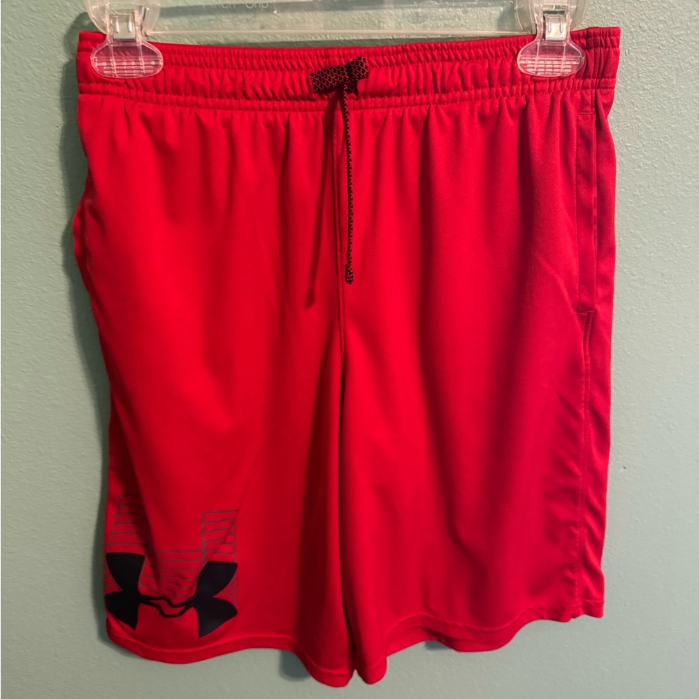 Under Armour Boy’s Bright Red Athletic Shorts with Black Logo